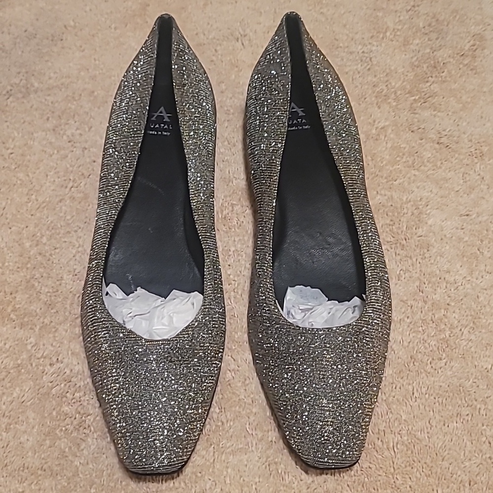AQUATALIA MARCELLA GLITTER BALLET FLATS Women's Size 9.5. Gold Silver